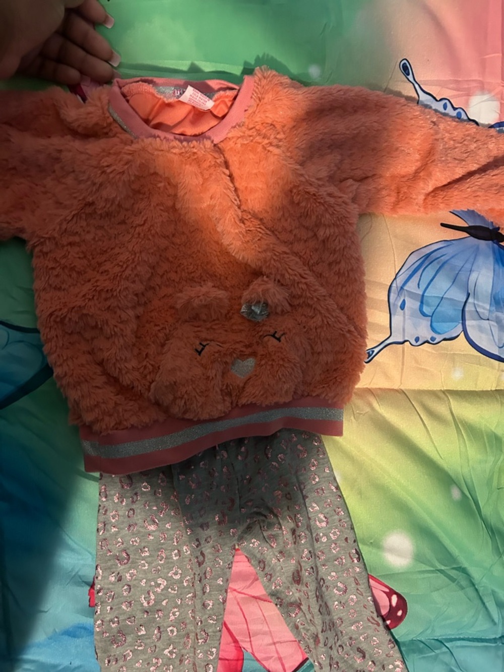 Girls' Cozy Orange Fuzzy Top and Printed Leggings Kids Matching Set